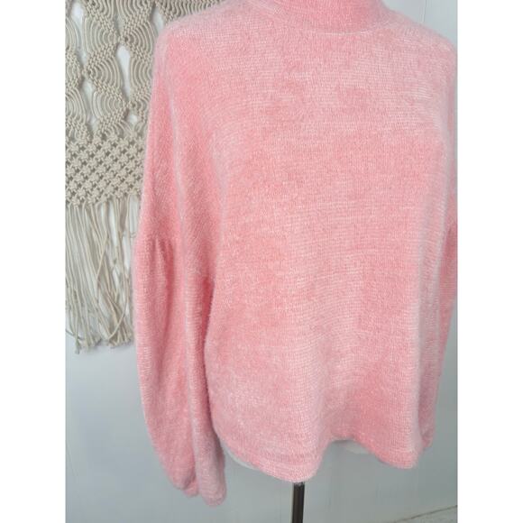 Sanctuary Pink Eyelash Knit Mock Neck Sweater Womens Medium Plush Popover - Picture 3 of 8